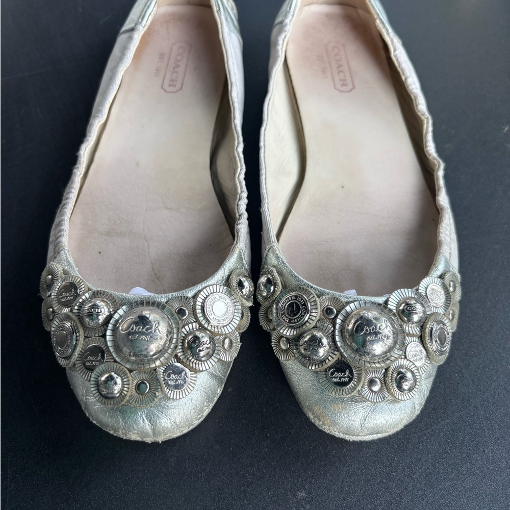 Coach Silver Embellished Ballet Flats